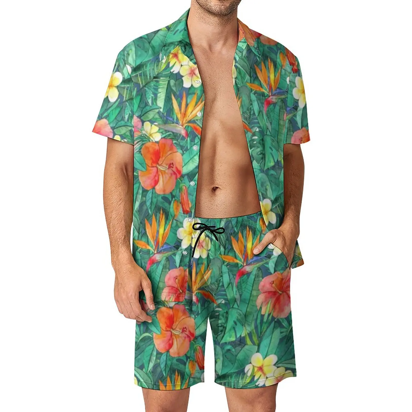 

Bright Flowers Men Sets Classic Tropical Garden Casual Shorts Summer Fashion Beach Shirt Set Short Sleeve Graphic Oversized Suit