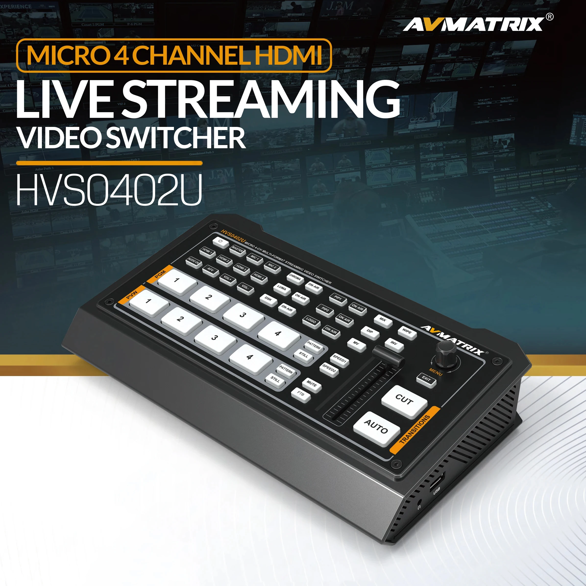 Фото AVMATRIX HVS0402U Переключатель видео Прямая трансляция MICRO 4-канальный HDMI-совместимый мульти-виходной мультиформатный аудиомикшер №1