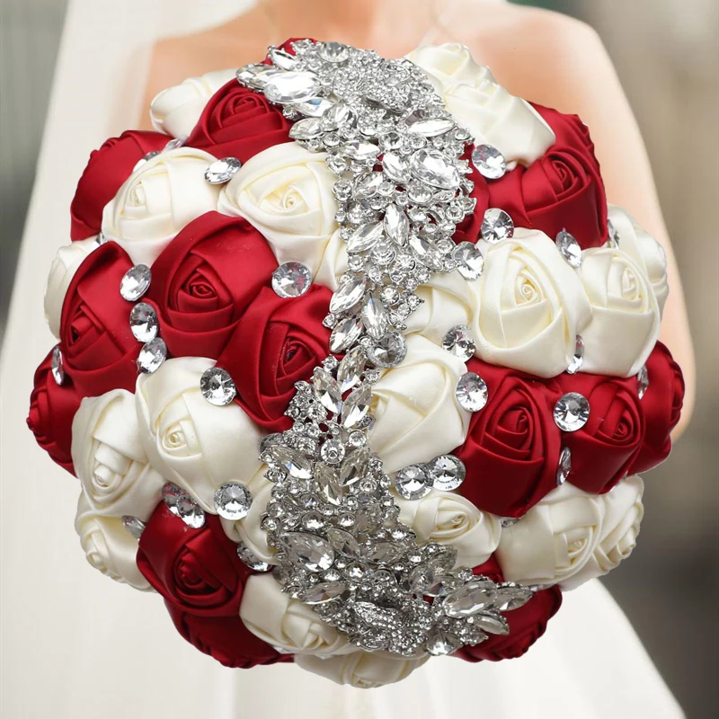 

High Quality Wedding Bouquet Bridesmaids Flowers in White Black color Bling Rhinestone Bridal Flowers Party Home Accessories