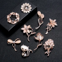 alloy rhinestone flower pearl opal brooches for women weddings party casual brooch pins gifts