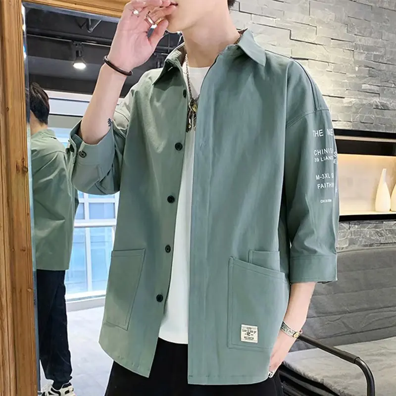 Short Sleeve Shirts Men Solid Loose Oversize Harajuku All-match Simple Summer Clothing High Quality Korean Style Casual E26