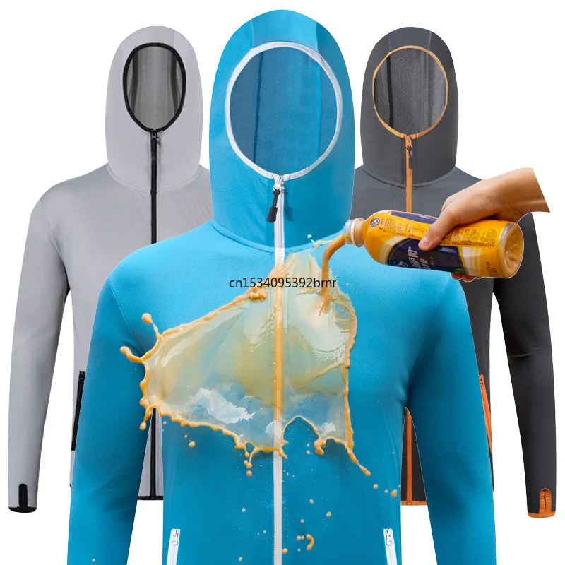 Hydrophobic Fishing Jacket Water Repellent Fishing Clothes Men Anti-UV Camping Hiking Clothing Quick Dry Hooded Fisherman Shirt