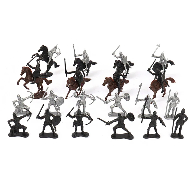 

28Pcs/Set Plastic Medieval Knights Horses Ancient Soldier War Action Figures Sand Table Model Toys For Children