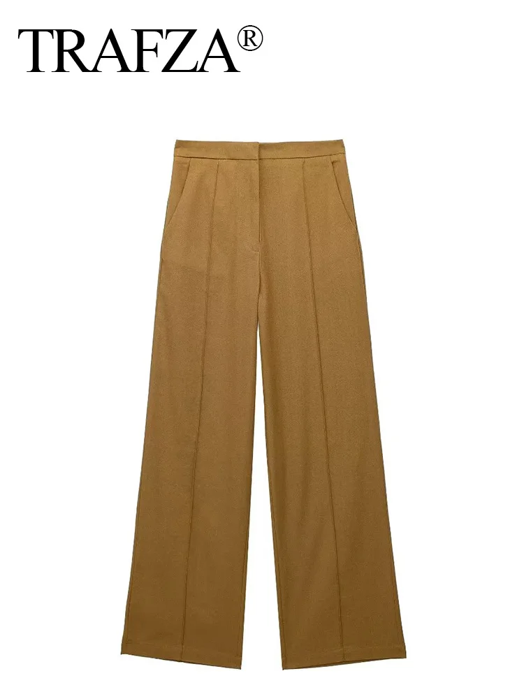 

Брюки Женские однотонные на молнии, с завышенной талией и карманами