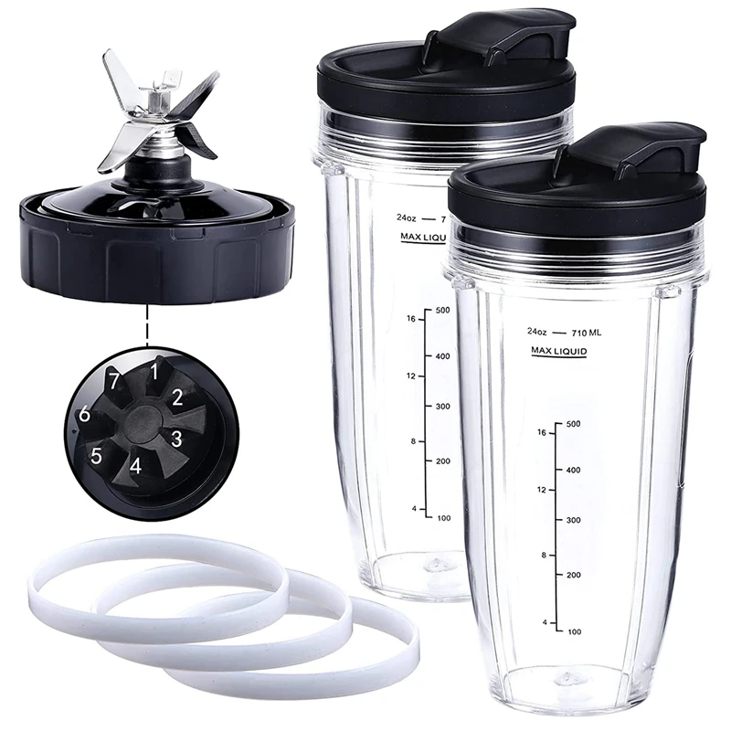

Replacement Parts Set ForNutri Ninja for 900W/1000W BL Series, Include 7 Fins Extractor Blade,Cups,Flip-Top To-Go Lid