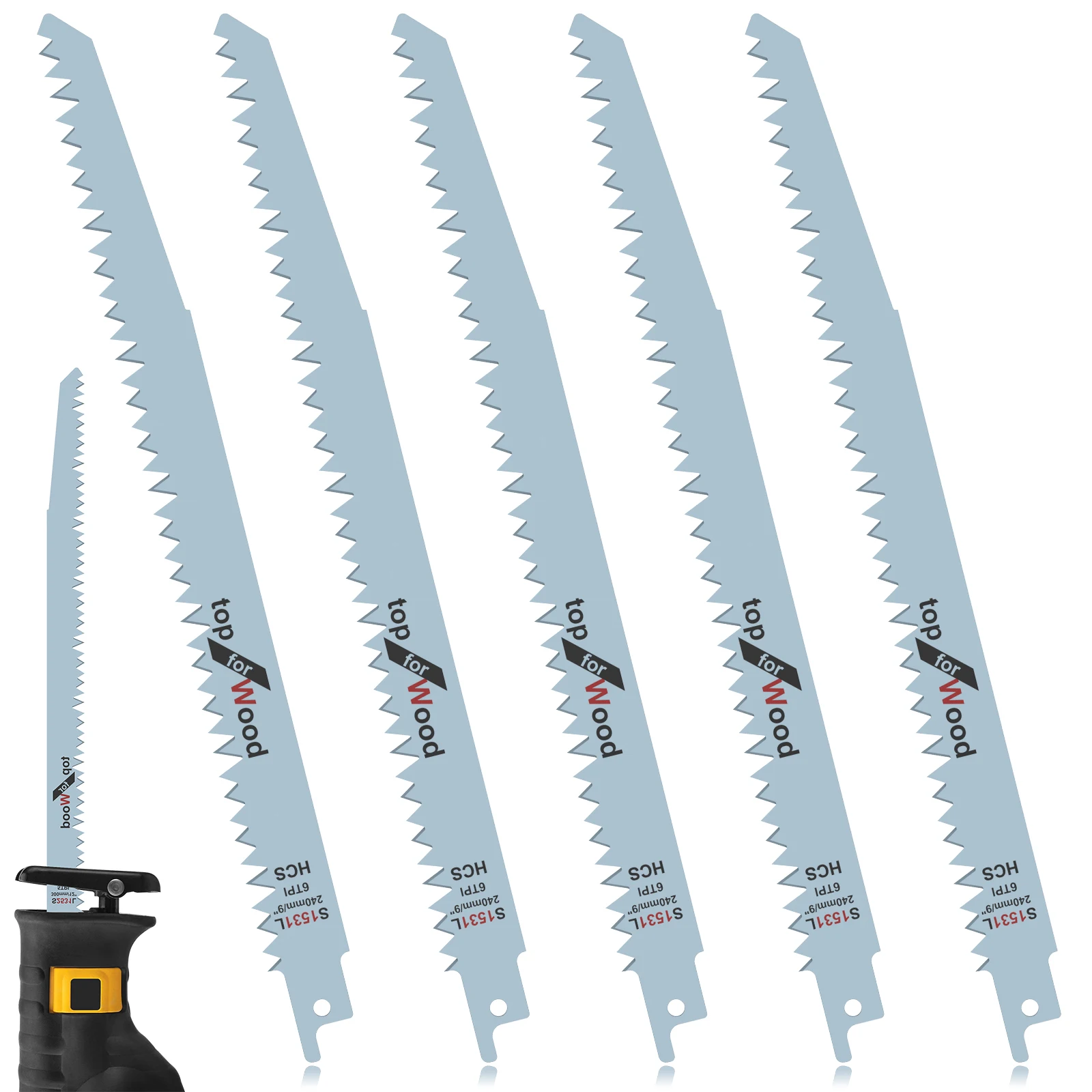 

5Pcs Reciprocating Saw Blade Set 9.5/11.8 Inch 5TPI High Carbon Steel Assorted Pruning Saw Blade Sharp Wear Resistant Cutting