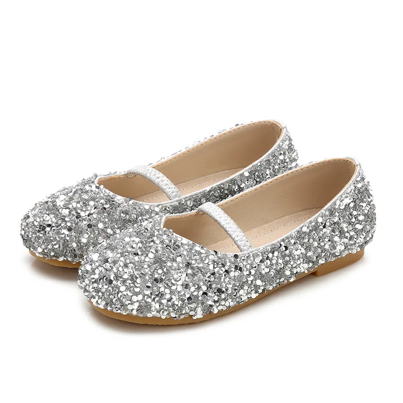 

Elegant Princess Girls Shoes Children Fashion Party Shoes 2021 Spring Autumn New Sequin Kid Wedding Single Shoes G597