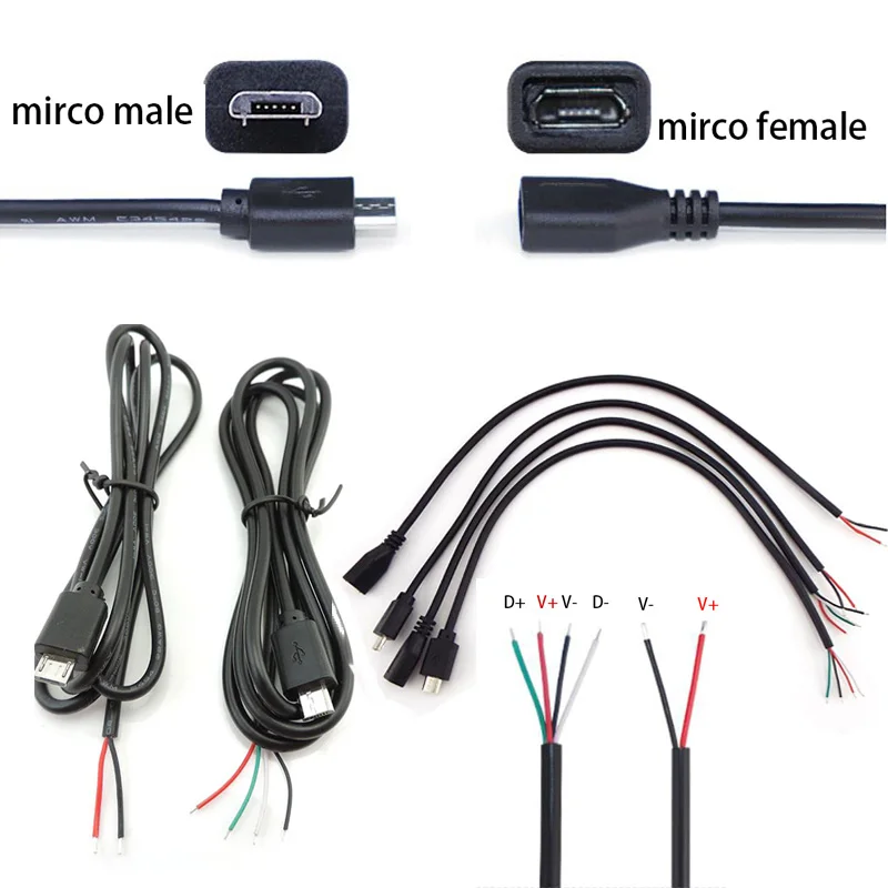 

4Pin 2Pin DIY кабели Micro USB 2,0 A папа гнездо кабель core 2 Wire Data Charge Удлинительный шнур соединитель