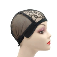 wig cap for making wigs with adjustable strap on the back weaving cap glueless wig caps good quality hair net black