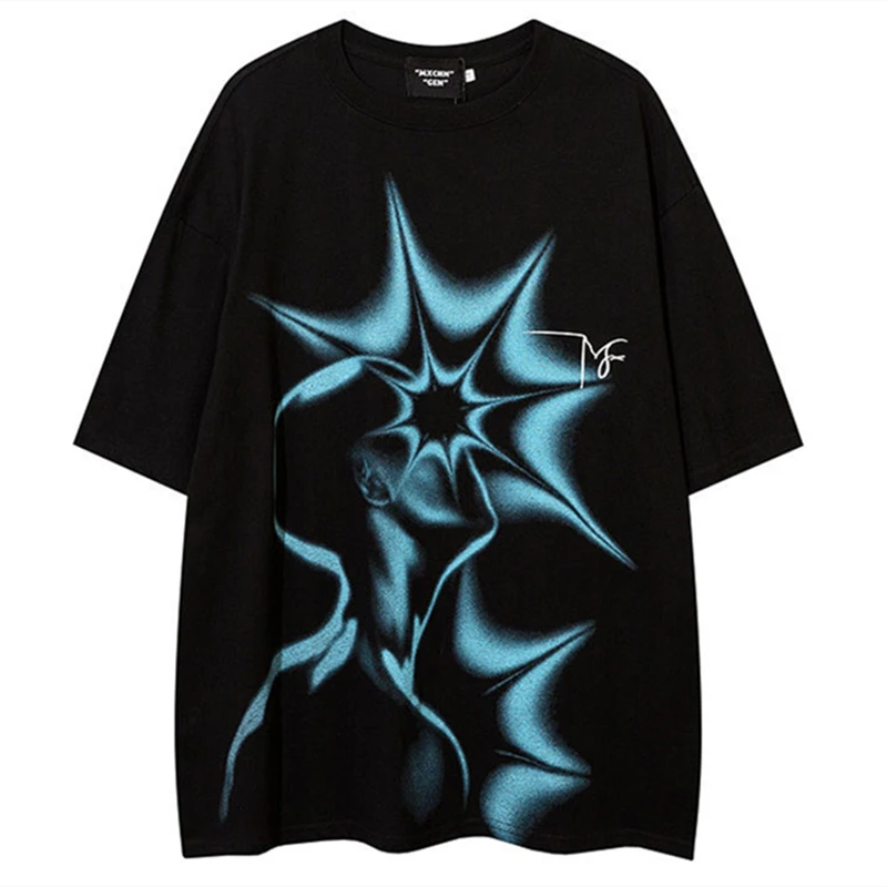 

Креативные темные панковские готические футболки с лазерным графическим рисунком, топы большого размера с круглым вырезом и коротким рукавом 2022, в стиле Харадзюку, в стиле хип-хоп, летние большие пары, 2XL