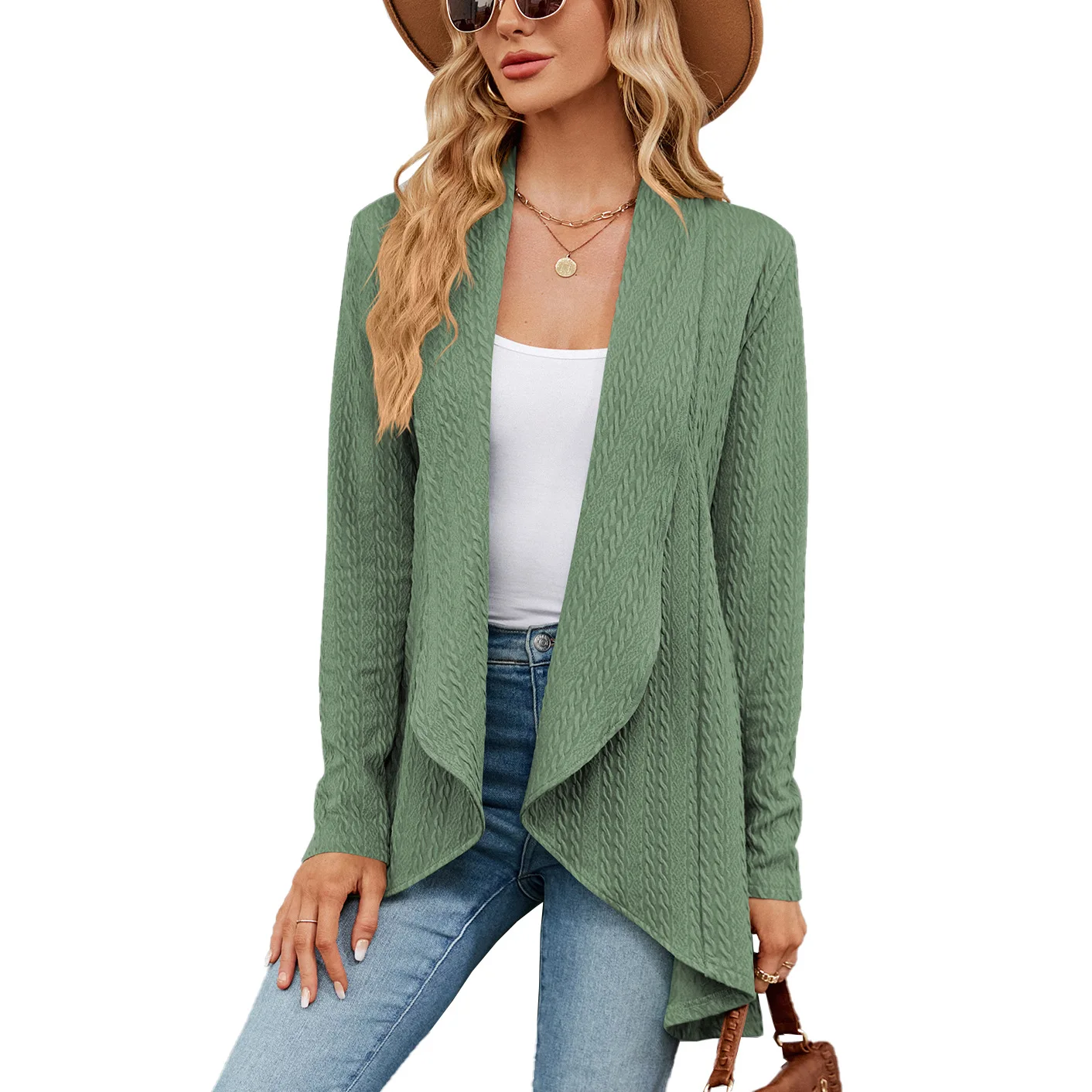 

New Women Knitted Jacket Medium Length Solid Color Fashion Spring Summer Long Sleeve Coat Office Ladies Female Cardigan S-2XL