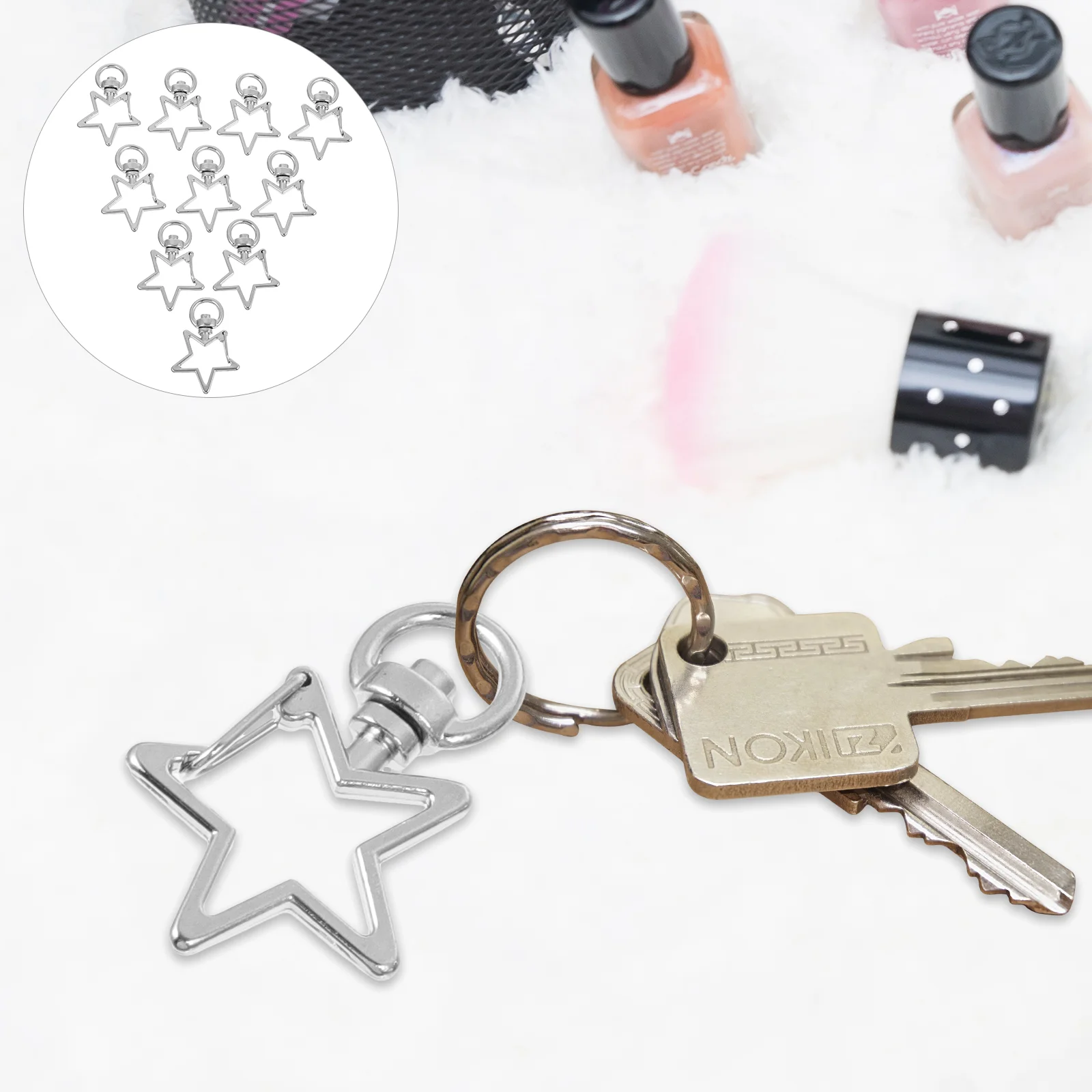

40 Pcs Star Keychain Shape Snap Hook Metal Keychains Gold Ring Lobster Clasp Lanyards Keys Bag Jewelry Making Clasps
