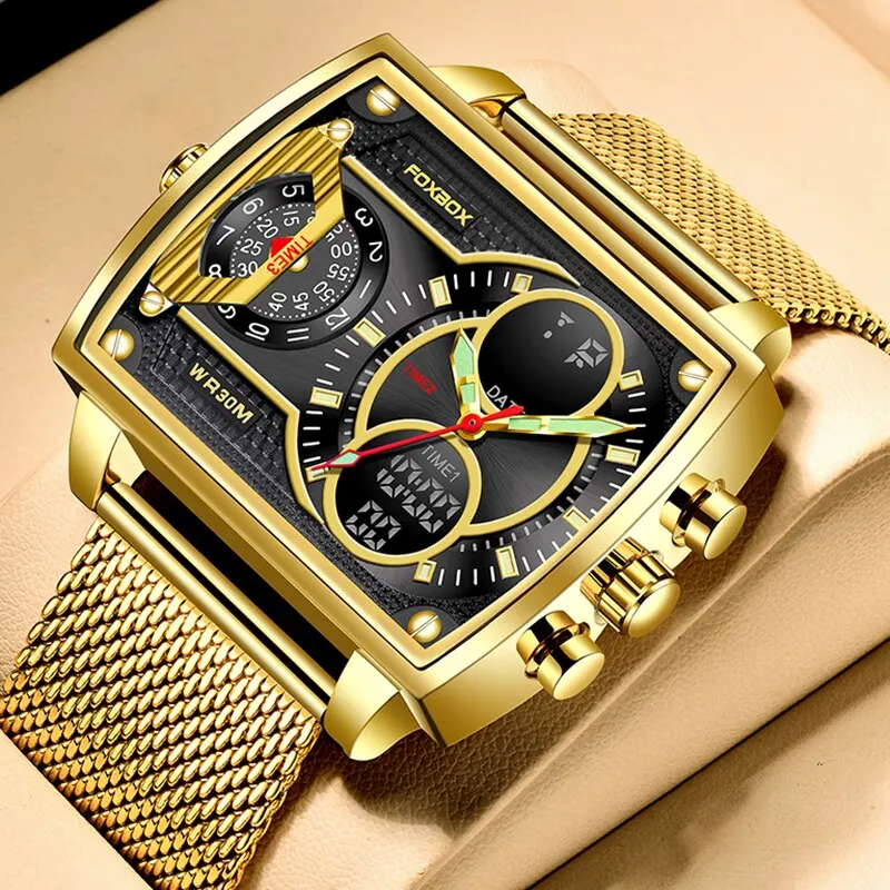 2023 Men Watch Gold Quartz Led Clock Men Watch Sport Waterproof Wrist Watch Male Military Digital Watches Man Relogio Masculino