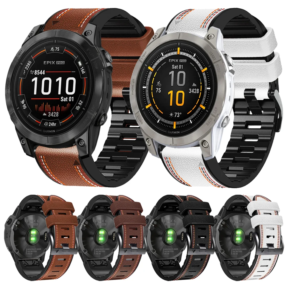 

Ремешок из силикона и кожи для наручных часов Garmin Epix Pro Gen 2 51 мм 47 мм