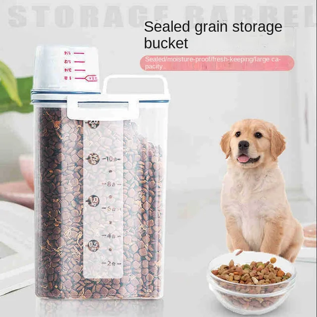Pet Storage Box Dog Food Plastic Dispenser Jar Container Bottles With Measuring Cup Damp-proofing Dog Feeders Pots Pet Supplies 1