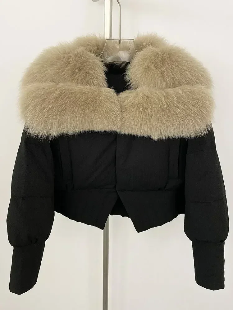 Модная зимняя куртка 2024 женская с воротником из натурального лисьего меха