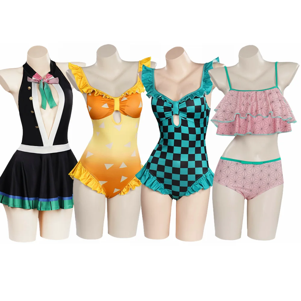 

Demon Slayer Cosplay Costume Kimetsu no Yaiba Kamado Tanjirou Jumpsuit Bathing Suit Swimsuit Women Girls Beach Swimwear Dress