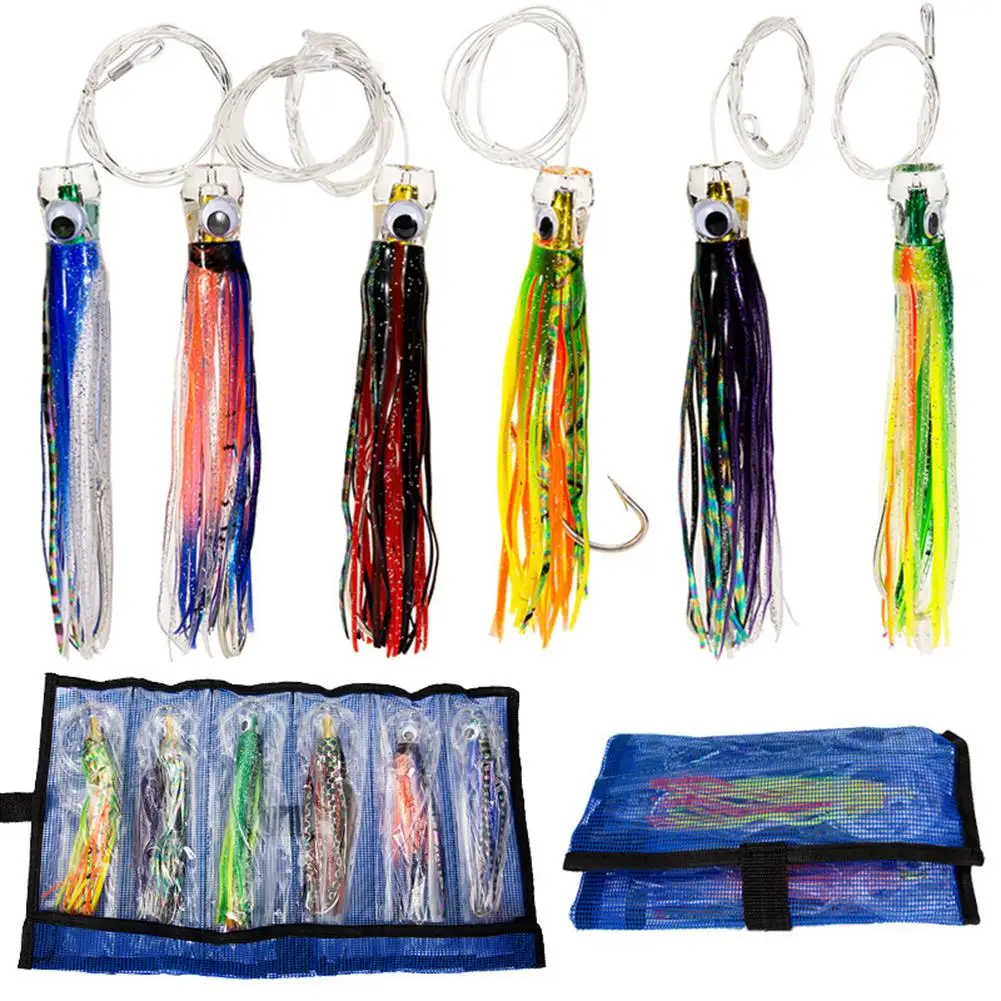 

6 Pcs Steel 6.5in Trolling Acrylic Octopus Lure Artificial Bionic Tuna Mackerel Fake Bait For Deep Water Saltwater Sea Fishing