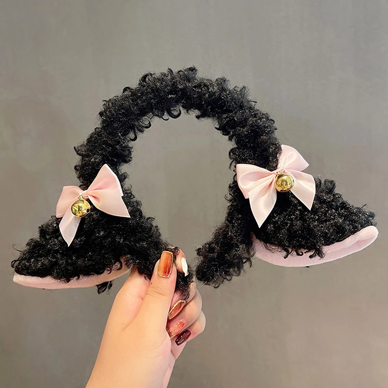 

Furry Cat Ears Headwear Bows Adorn with Bells Sweet Lamb Ears Headband with Bowknot Cosplay Headpiece Party Supplies