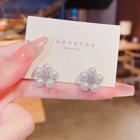 korean version of simple fashion pearl flower s925 silver needle earrings female temperament all match earrings