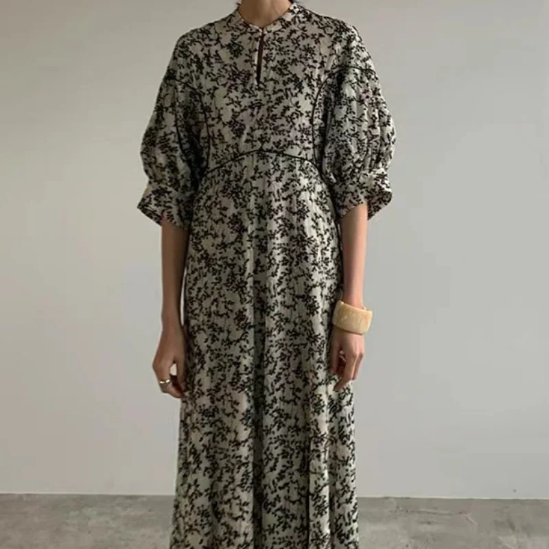 2023 Summer New Design Temperament Embroidered Long Dress Bubble Sleeve Dress