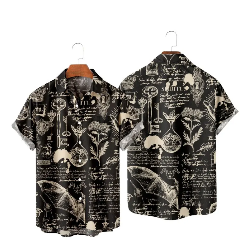 

Men's Fashion Y2K T-Shirts Hawaiian Shirt Devil Viking Texture 3D Print Cozy Casual Short Sleeve Beach Oversized Clothes 3