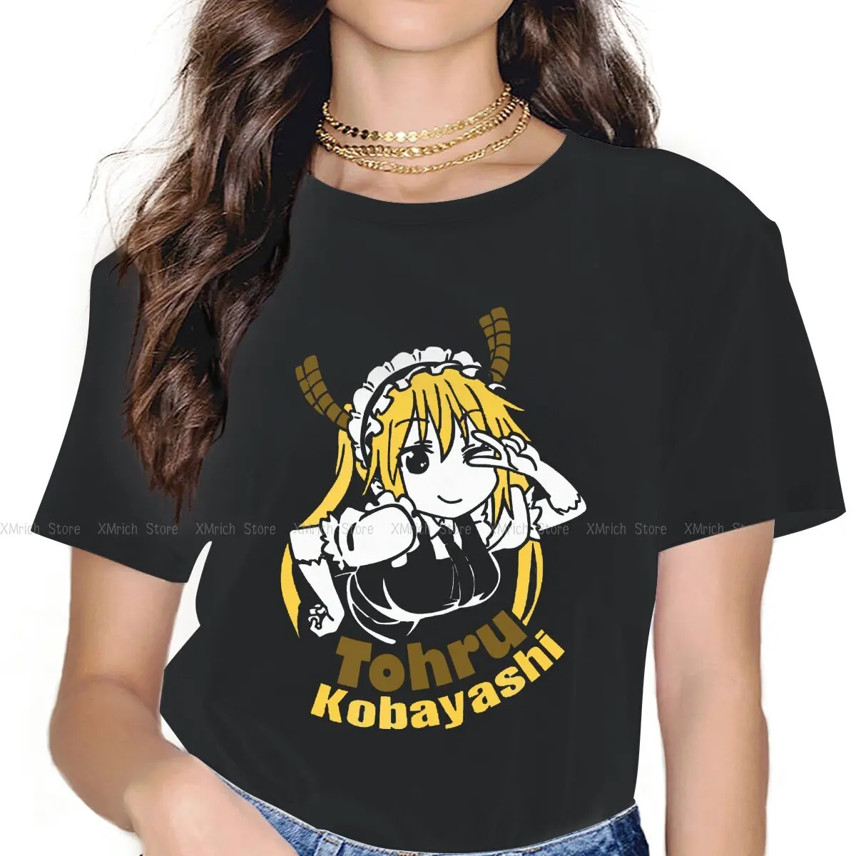 

Women's Tohru Kobayashi T Shirts Miss Kobayashis Dragon Maid Anime Pure Cotton Clothes Awesome Short Sleeve Crewneck Tee Shirt