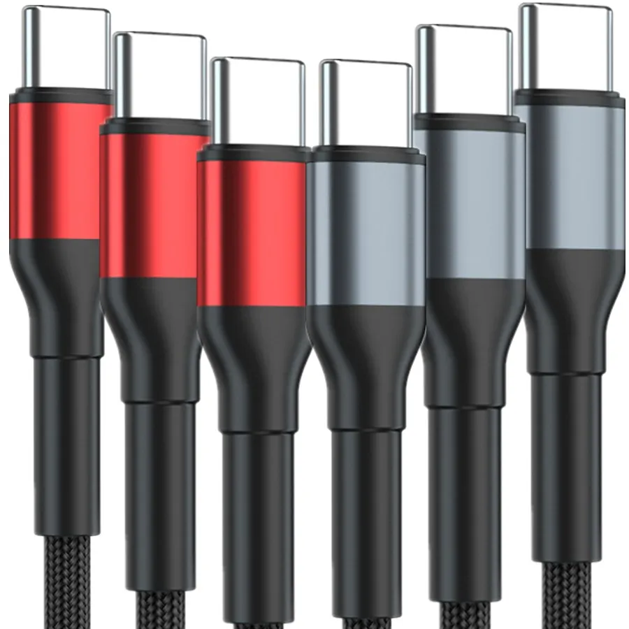 

100pcs/lot 1m 60W 3A Fast Quick Charging Fabric Nylon Alloy Type c to Type c PD USb Cable For Samsung Galay s20 s22 htc lg