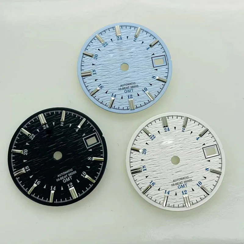 

28.5mm NH34 Automatic Movement Dial Gmt Sterile with Grand S Logo C3 Green Luminous Eiko Mod Replacement for Custom Watches