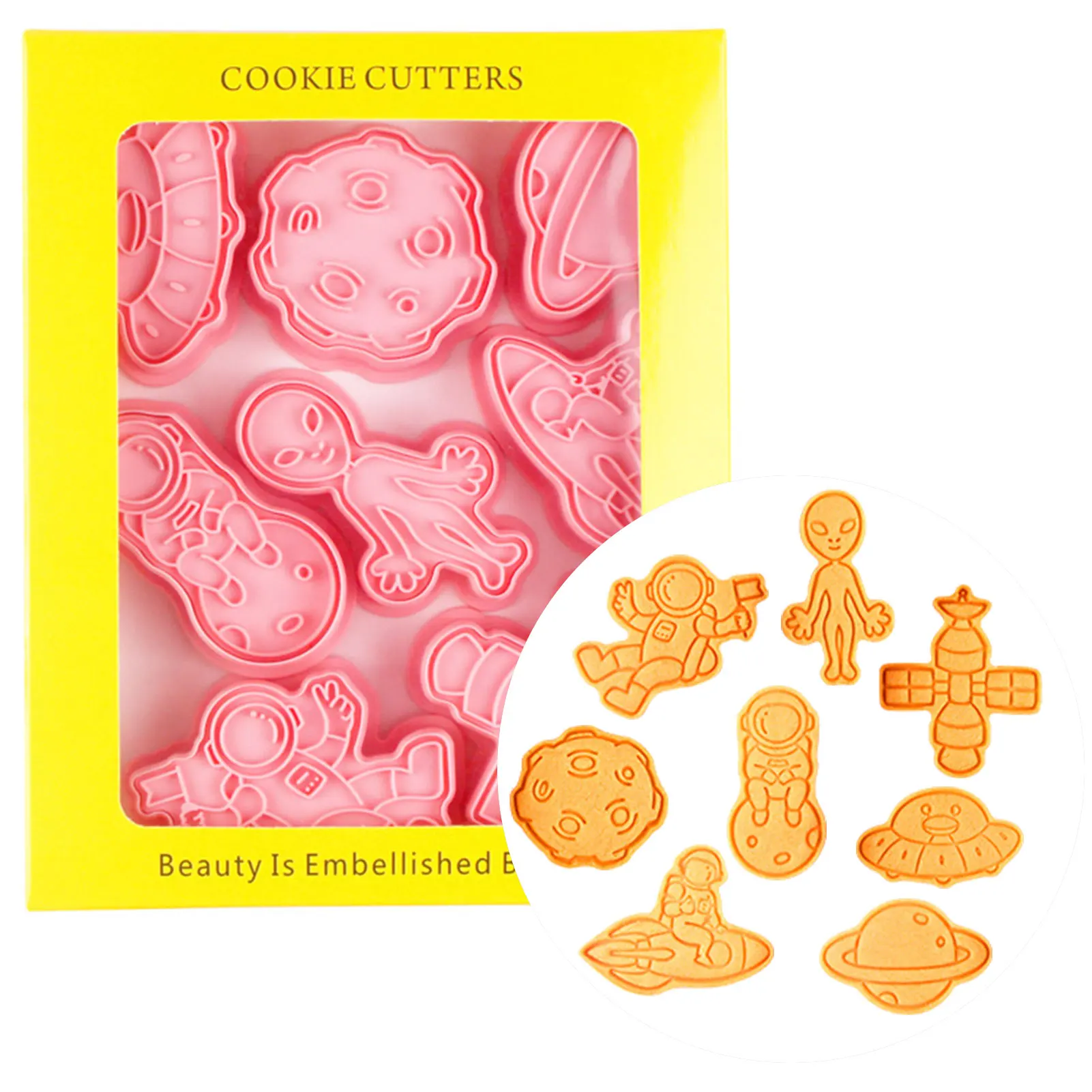 

Space Biscuit Mold 8PCS Outer Space Fondant Molds Robot Spaceship Astronaut Spacecraft For Sugarcraft Cake Decorating Cupcake