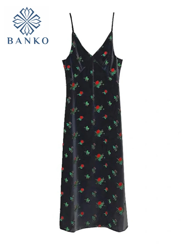 

Sexy Print Black Chiffon Long Dresses Women Strap Vintage Summer Beach V-neck Dresses Sleeveless White Backless Vestidos Mujer