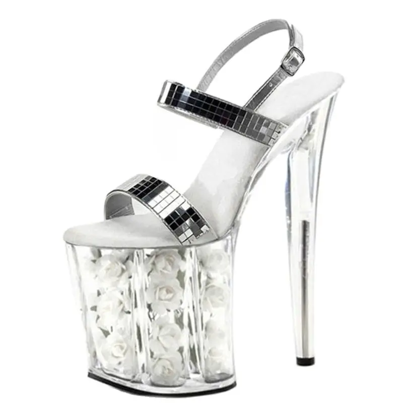 

New Women's Shoes Roman transparent crystal 20cm high heel sandals, rose waterproof platform sexy club sandals