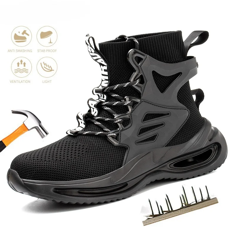 

2023 New Safety Shoes Men Boots High Top Work Sneakers Steel Toe Cap Anti-smash Puncture-Proof work Boots Indestructible Shoes