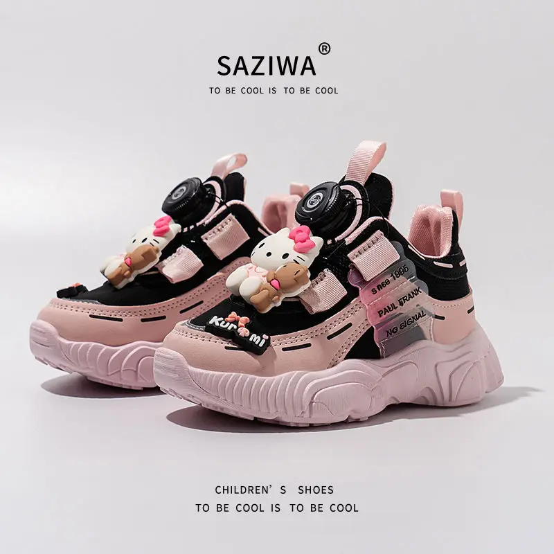 

Sanrios HelloKitty Girl Button Sneakers Child cute Cartoon Spring Autumn Mesh Breathable Non-Slip Lightweight Casual Daddy Shoes