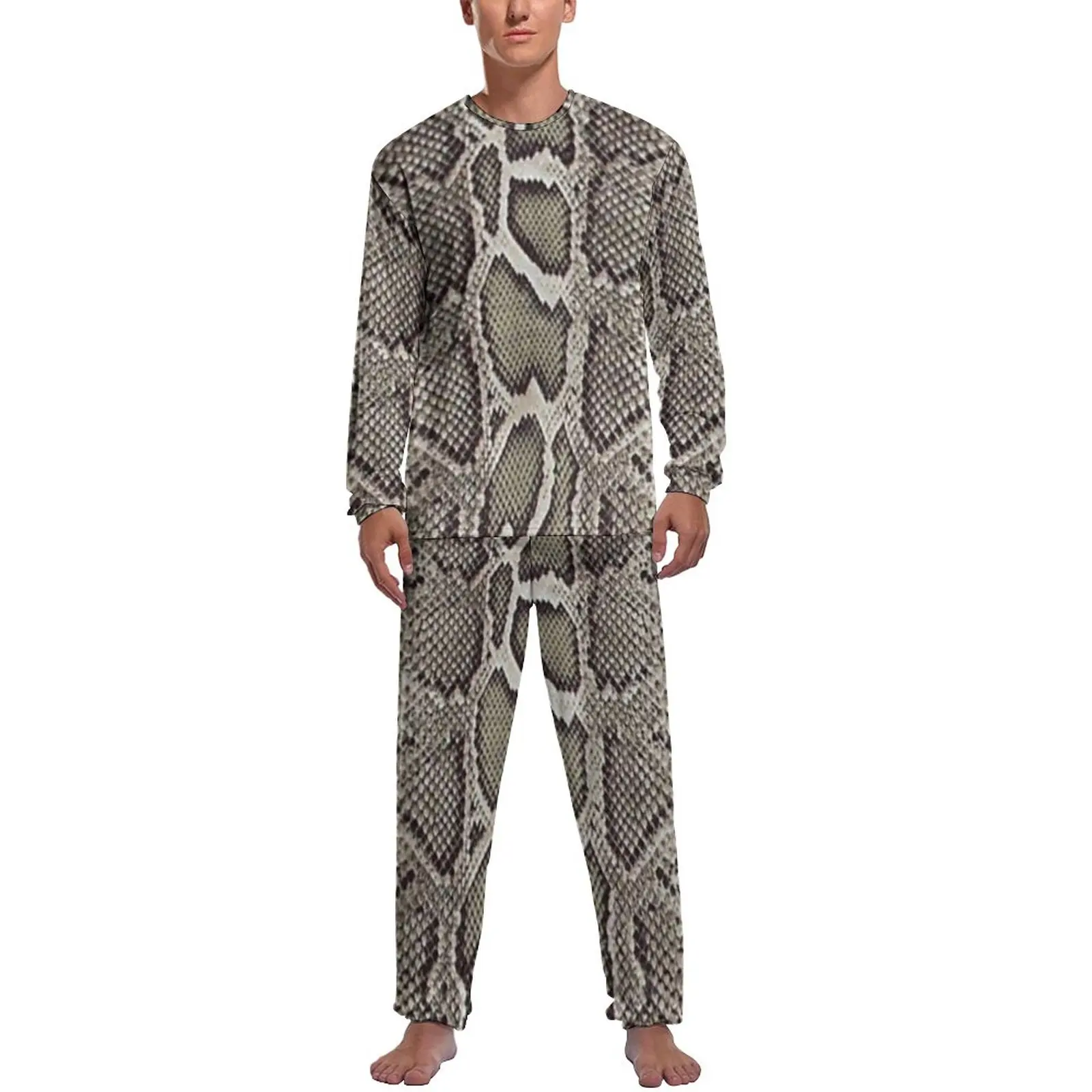 Faux Boa Snakeskin Pajamas Man Animal Skin Print Soft Nightwear Autumn Long-Sleeve Two Piece Casual Design Pajama Sets