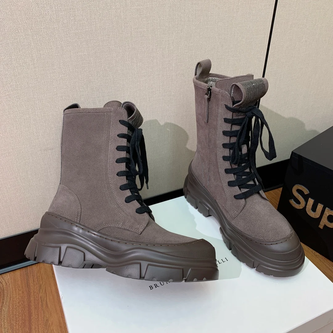 

Donna-in/осенние женские ботинки до середины икры из натуральной коровьей замши, с круглым носком, на толстой подошве, короткие ботинки на платформе со шнуровкой ручной работы