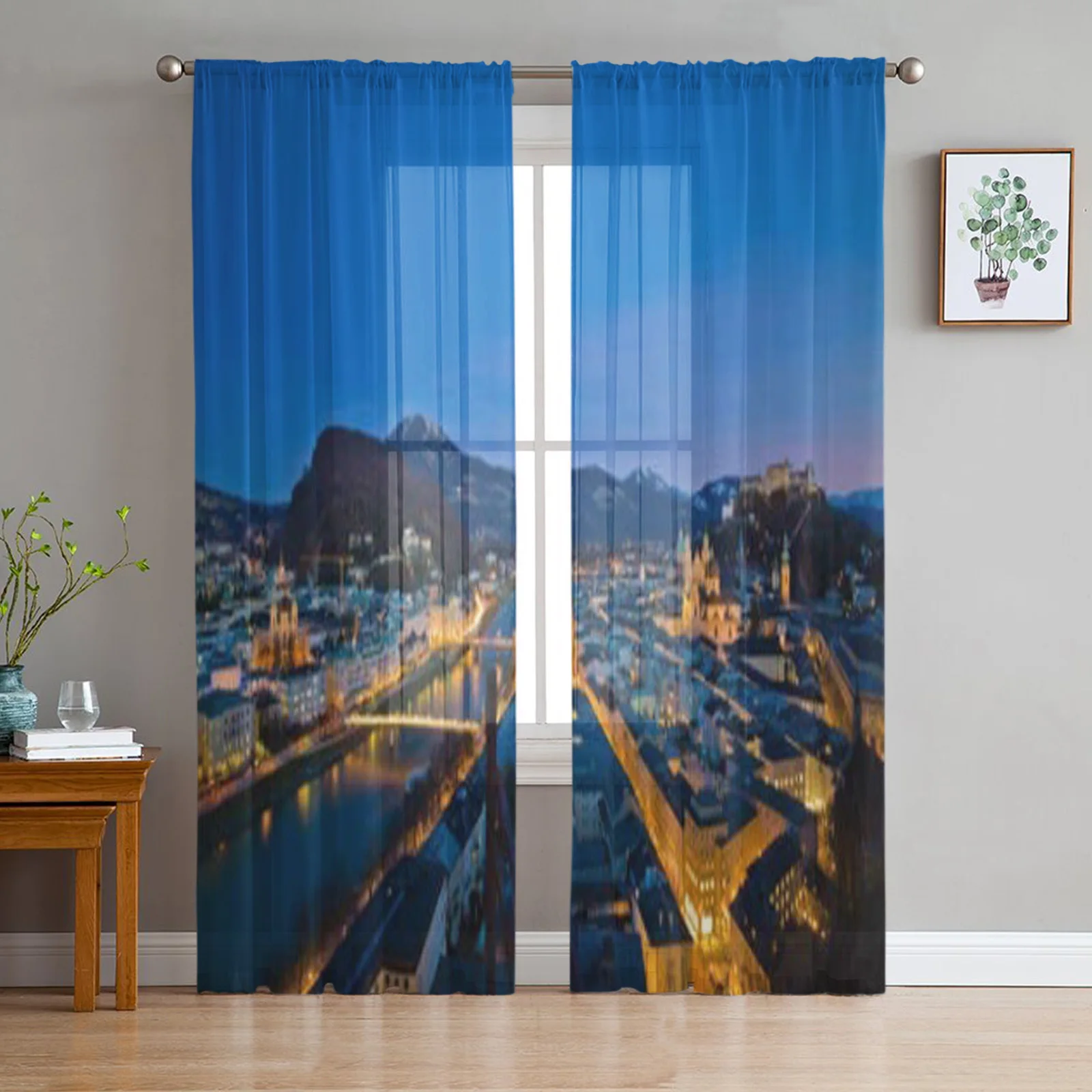 

A City View Of The City Of Salzburg In Austria Tulle Sheer Curtains for Living Room Kitchen Decoration Voile Organza Curtains