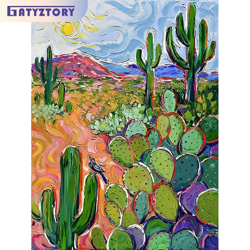 

GATYZTORY 5D Diamond Painting Cactus Flower Diamond Embroidery Scenery Full Square Rhinestones Mosaic Crafts Home Decoration