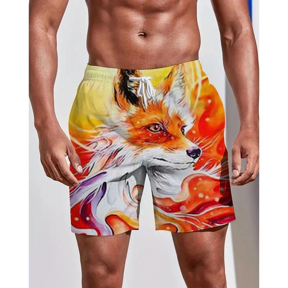 

Мужские Пляжные штаны для отдыха, Удобные Свободные быстросохнущие, с 3D принтом лисы, для спорта, плавания, всесезонные, большие размеры