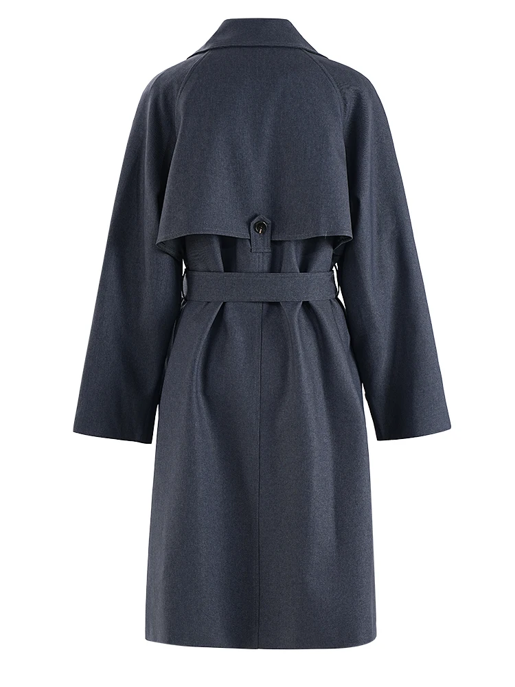 [EAM] Женский зеленый элегантный длинный плащ с поясом большого размера новый