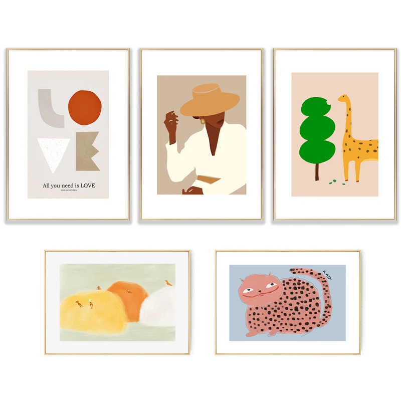 

Funny Giraffe Cat Letter Lady Canvas Paintings Abstract Geometry Love Wall Art Picture Nordic Posters and Prints Home Decoration