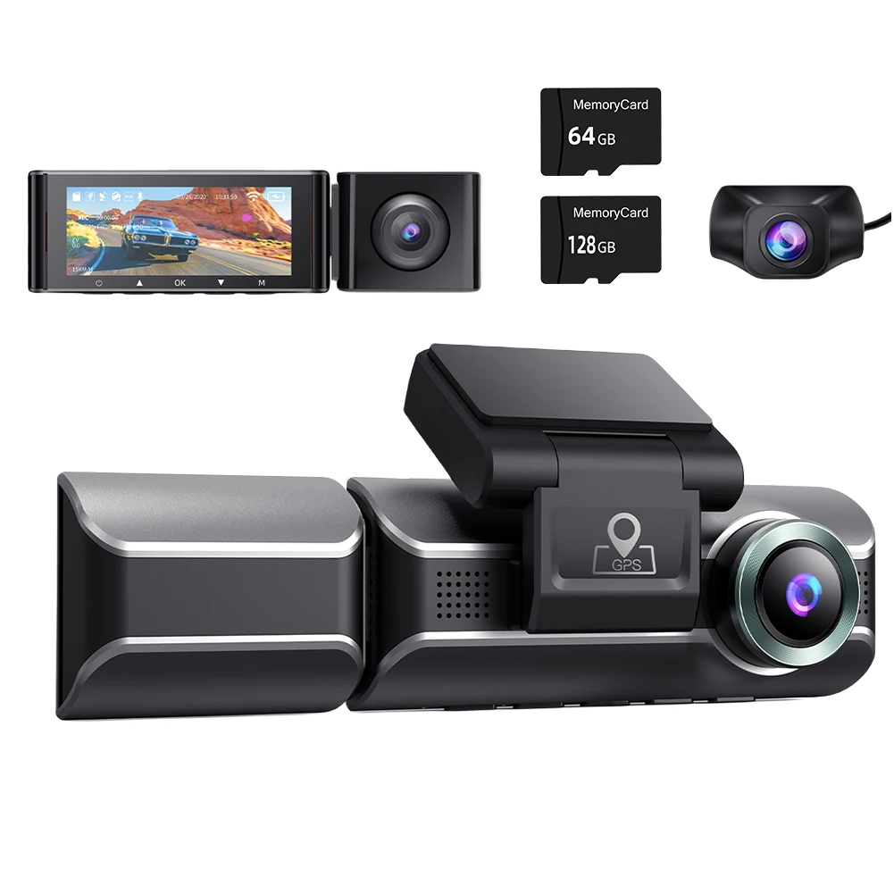 

3 Channel Car DVR 4K+1080P Car Video Recorder Loop Recording Auto Video Camera Motion Detection G-Sensor with 64GB/128GB SD Card