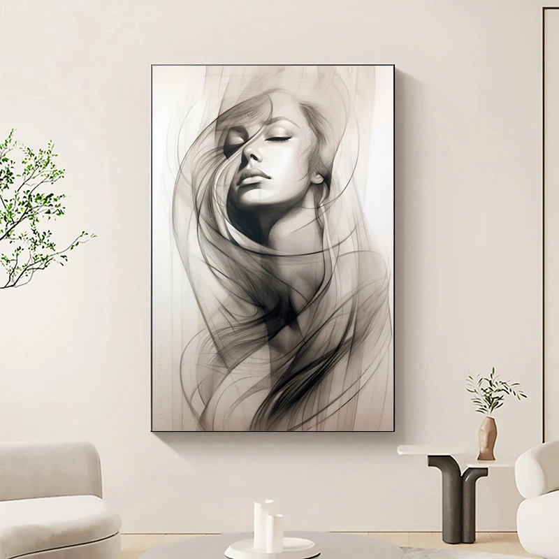 Современная Абстрактная холщовая картина с изображением женщины из смога