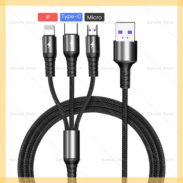 

2023New Super Charge 3 in 1 USB Cable for Huawei for iPhone 13 12 11 Pro 3in1 2in1 Fast Charge 8 Pin Micro USB Type C Cable for