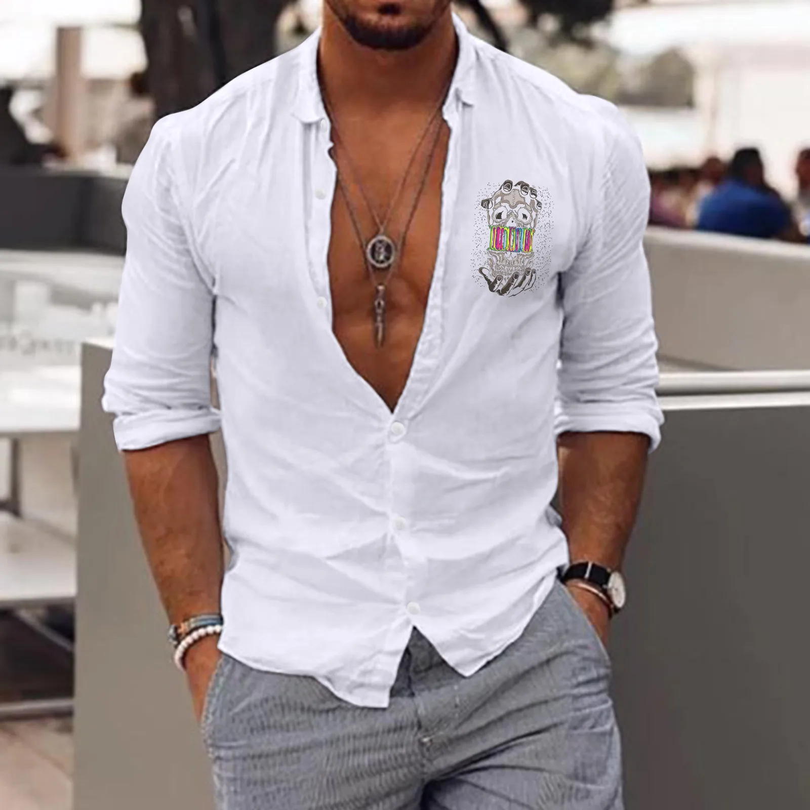 

Bulk Workout Shirts Men Men Long Sleeve Autumn Winter Casual Printed Shirts Button down Romper Men's Casual Button down Shirts