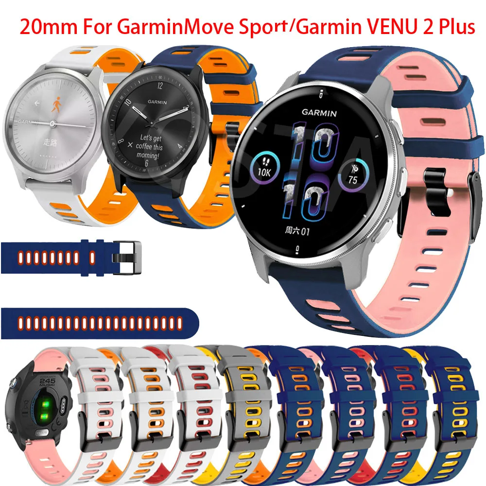 

Ремешок силиконовый для наручных часов Garmin CAME SQ 20 мм, браслет для пришителя 2 Plus Forerunner245 645/GarminMove Sport/Vivomove HR