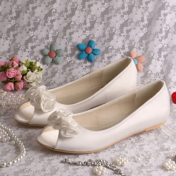 

Discount Womens Bridal Flats Peep Toes Knot Wedding Shoes Plus Size