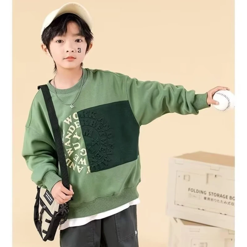 

Весенне-осенний детский Модный повседневный Свитшот 2023 для мальчиков и девочек разноцветный Универсальный пуловер с круглым вырезом и длинными рукавами