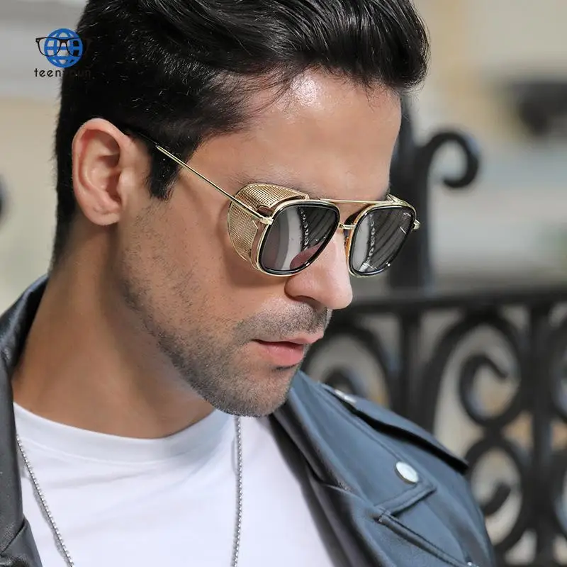 

2022 международная торговля ретро стимпанк Солнцезащитные очки Мужские Металлические Боковые очки Мужская мода солнцезащитные очки с перек...