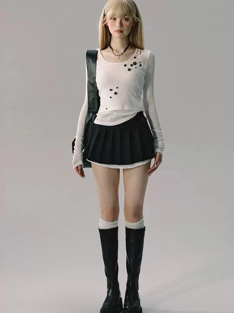 Модный простой классический свитер Gyaru винтажный пуловер с вырезом на шее и